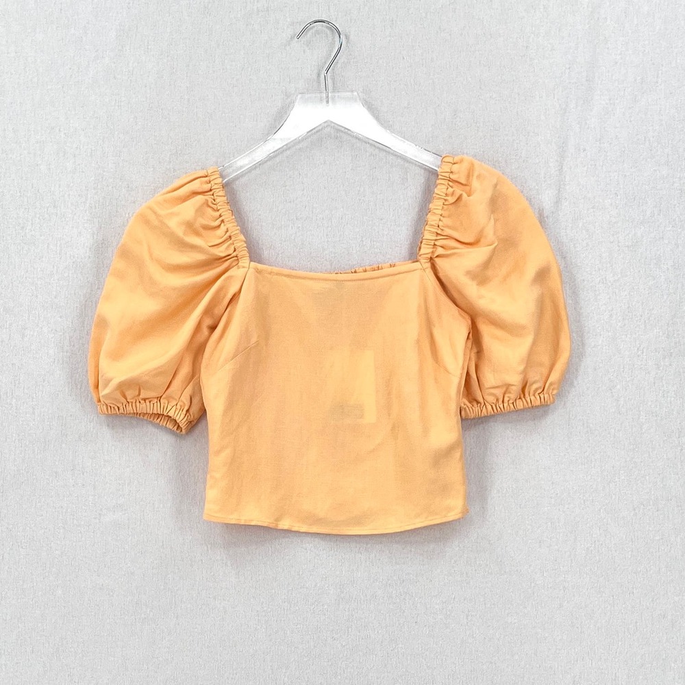 & OTHER STORIES Linen Blend Puff Sleeve Top Womens 0 Light Orange Peach NWT